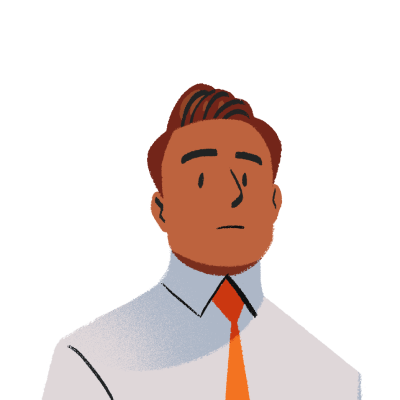 A cartoon of a man wearing a white shirt and orange tie