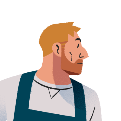 A cartoon illustration of a man with a beard and suspenders