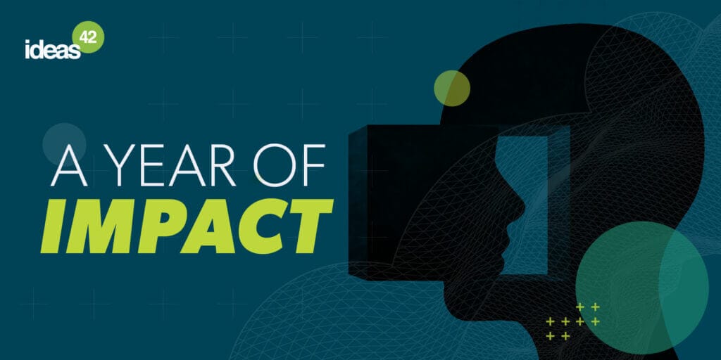 Graphic showing an introspective face and the text reading "A year of impact."